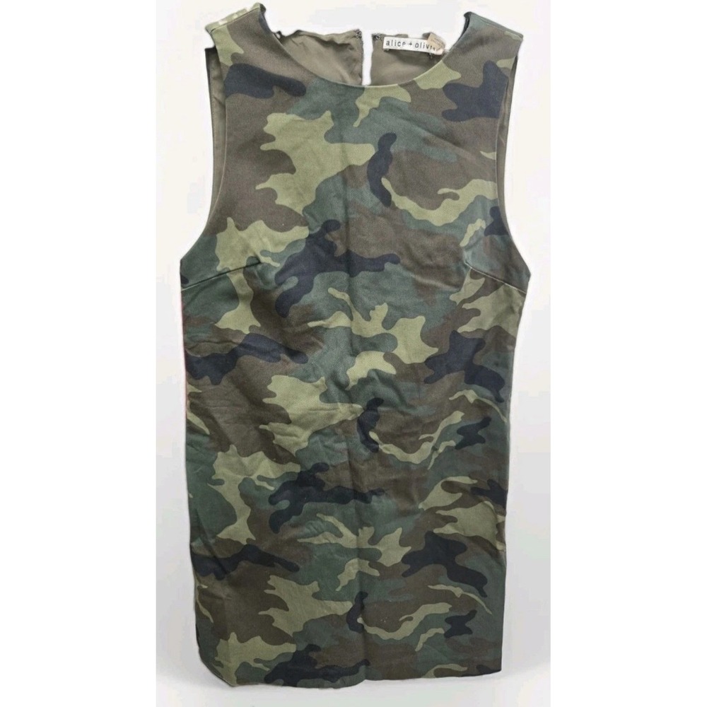 Alice + Olivia Camouflage Sleeveless Mini Shift Dress Green Camo Size 4